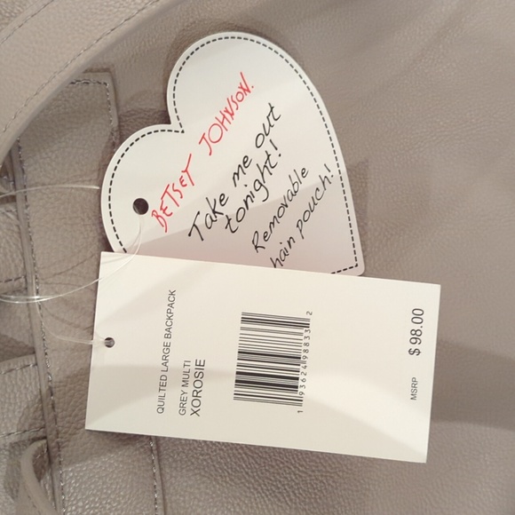 NWT Grey Betsey Johnson Heart Backpack With Removable Chain Pouch - Picture 7 of 8